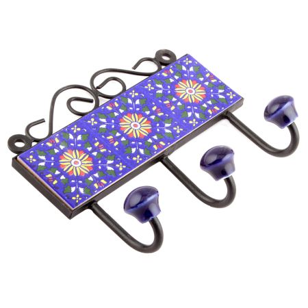 Navy Blue Yellow Sun Flower Tiles Hooks 